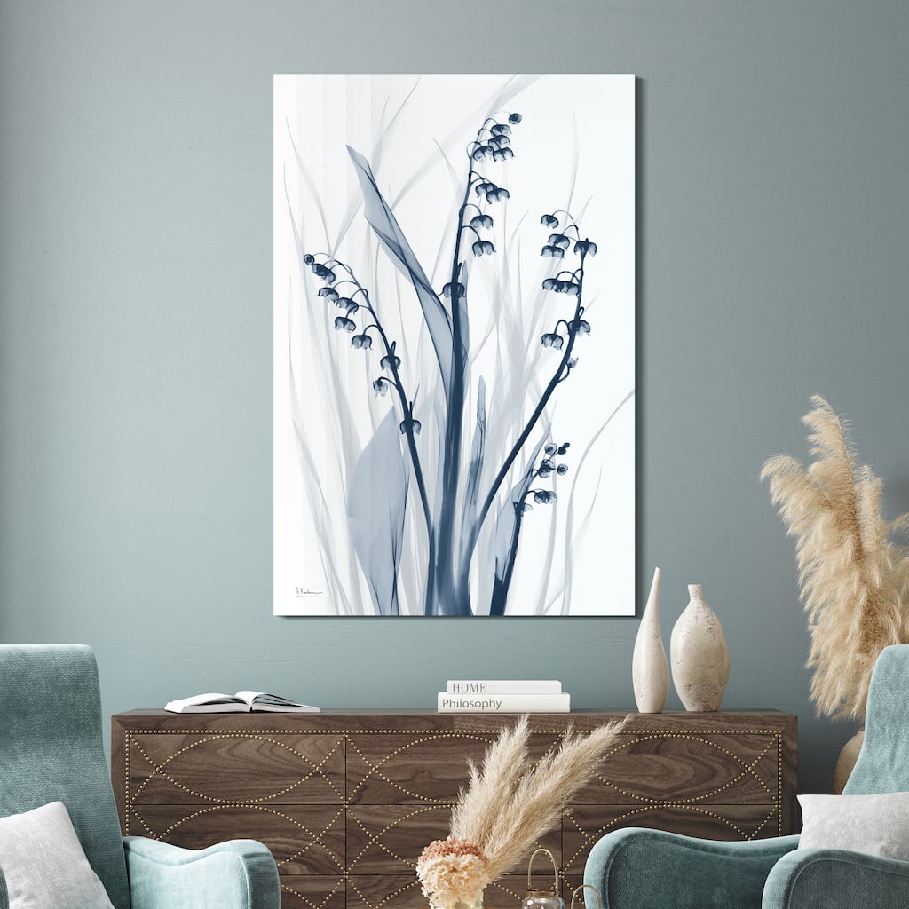 "Radiant Blues 2" Frameless Free Floating Tempered Glass Panel Graphic Wall Art