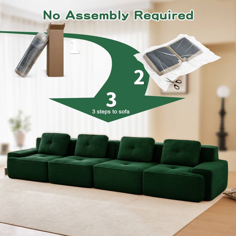 Rossetta 153" Modern Oversized 4-Seater Modular Sectional Corduroy Fabric Tufted Design Deep Seat Sofa
