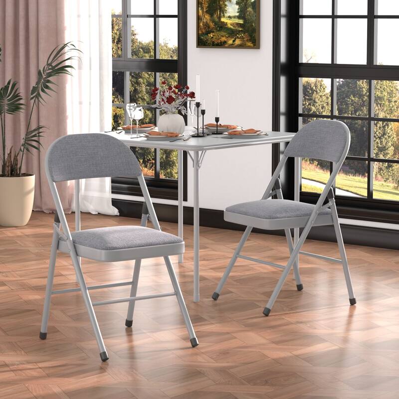 4 Pack Metal Folding Chairs with Padded Cushion and Back, Stackable Fabric Dining Chair Set, Upholstered Commercial Seat