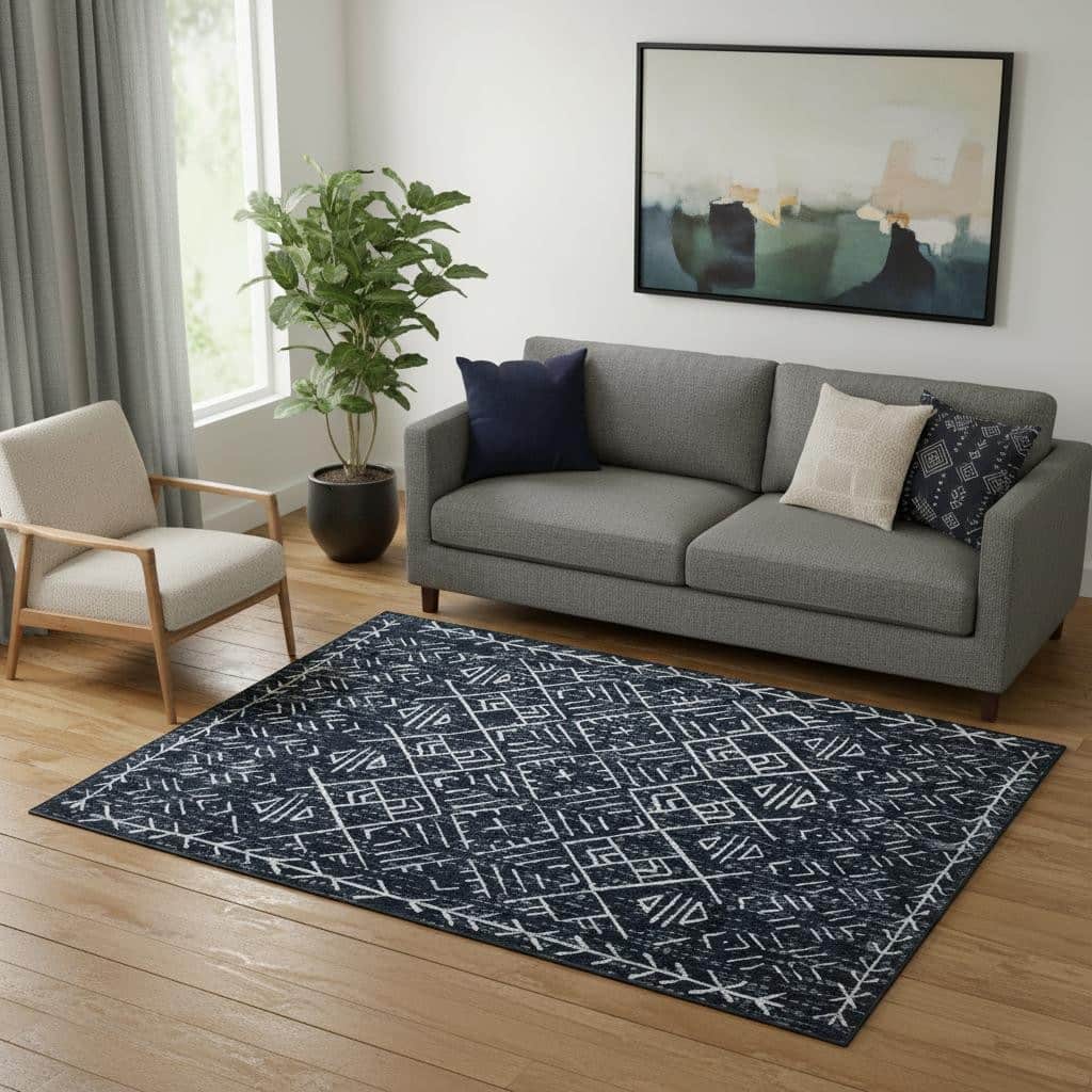 HomeRoots Abstract Geometric Casual Rectangle Area Rug - 5' X 7'