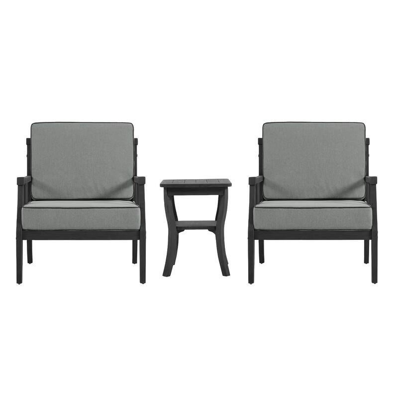 Wood Patio Bistro Set with Water-Resistant Cushions(Set of 3)