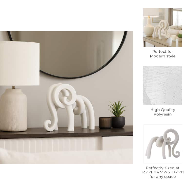 Resin Sculpture Modern Ninove Abstract Elephant Design - 10" White - 12.75" x 4.5" x 10.25"