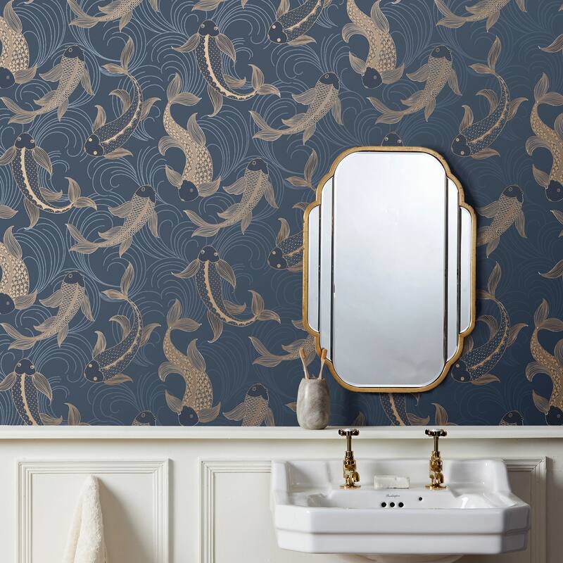 Fine Decor Dashiell Navy Decorative Fish Wallpaper