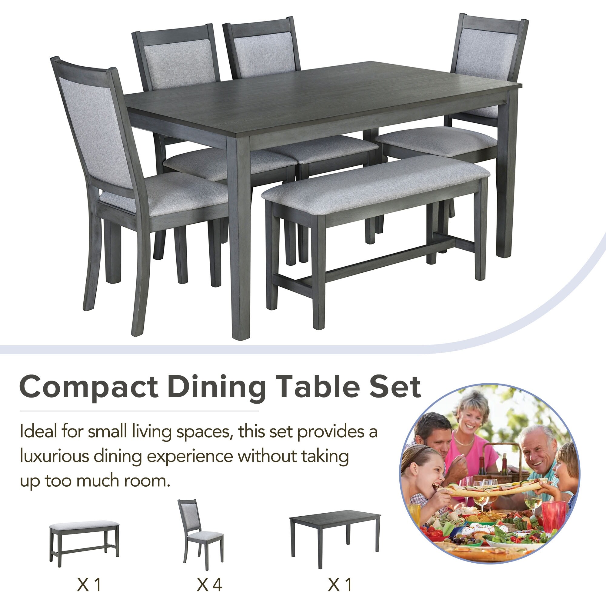 Rustic Solid Wood Dining Set 6 Piece Kitchen Table 4 Chairs