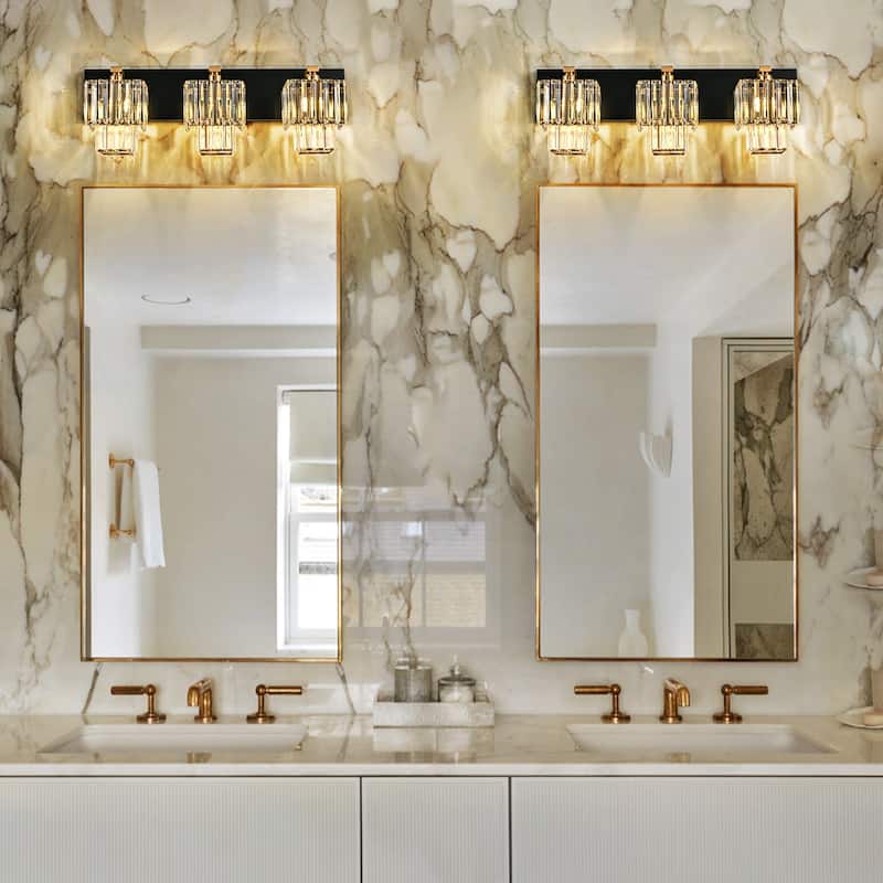 Modern Dimmable Glam Crystal Bathroom Vanity Lights - Black & Gold