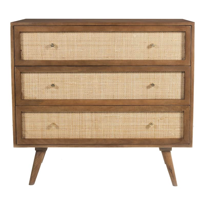 Glenda Solid Wood Three-Drawer Chest with Natural Cane