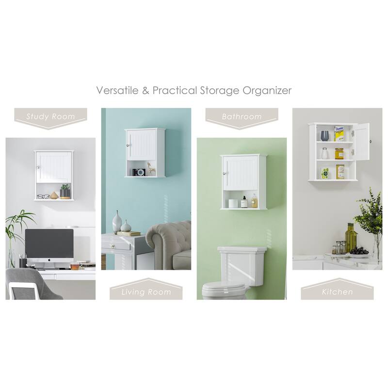 COSTARS Bathroom Cabinet Wall Mounted with Single Door, Wood Hanging Cabinet with Adjustable Shelf White