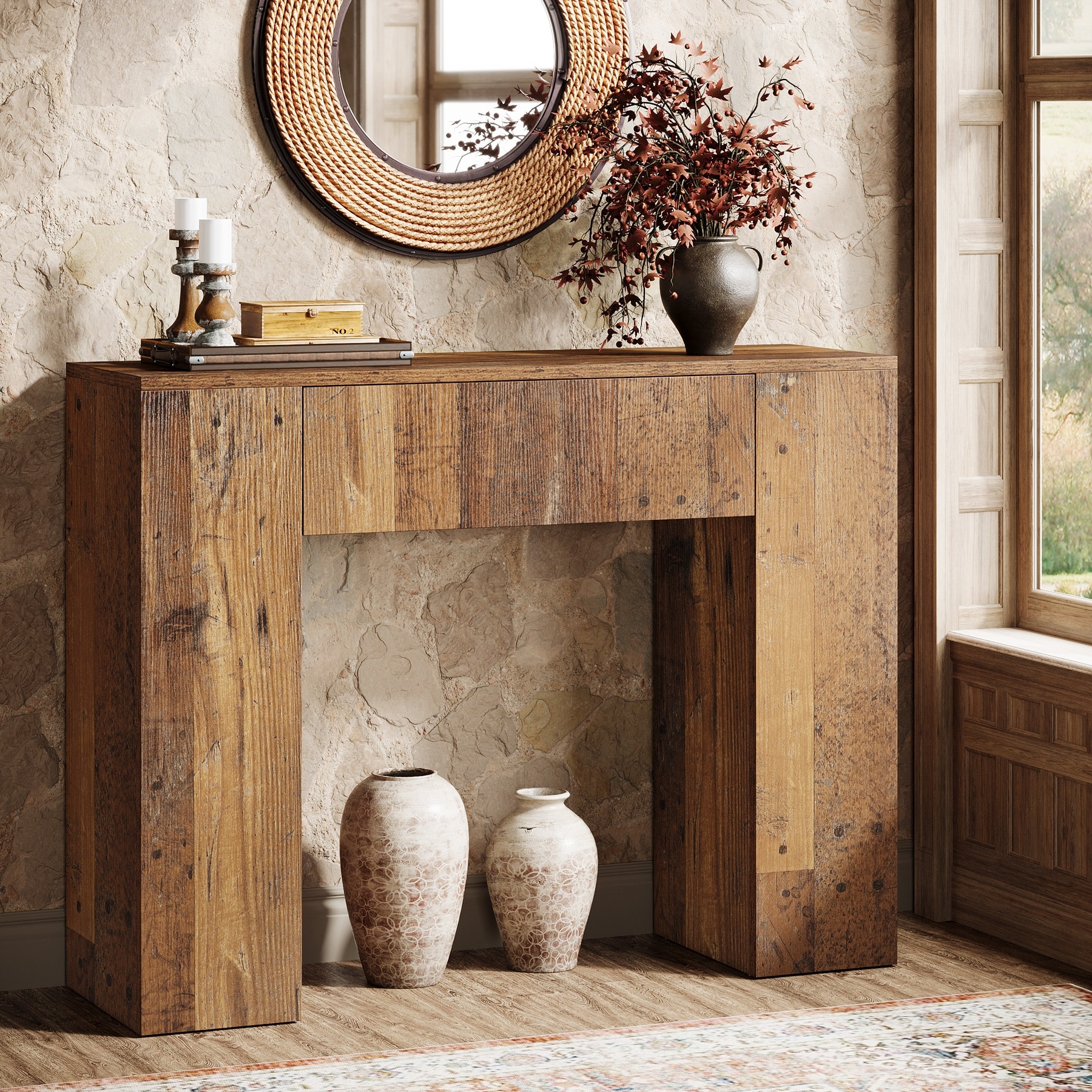 39.37” Narrow Console Sofa Table With Drawer for Living Room Entryway - 11.81" D x 39.37" W x 32.28" H