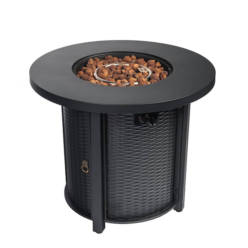 GDFStudio - Phoenix Round Steel Fire Pit Table with Steel Lid and Lava Rocks