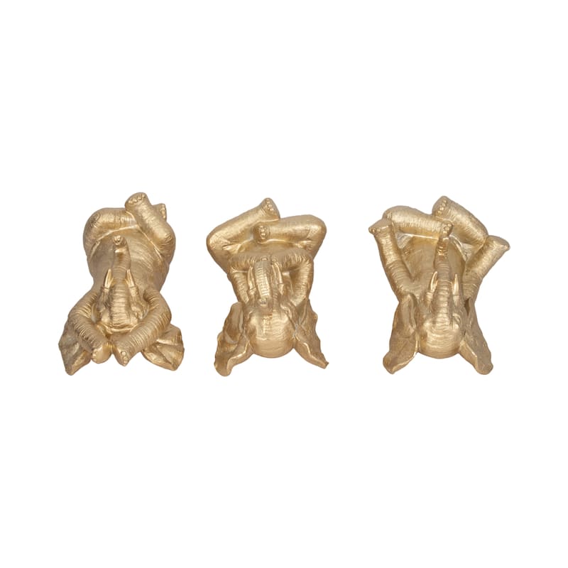 Decorative Resin Elephant Figurines with Yoga Poses - Set of 3, 8"
