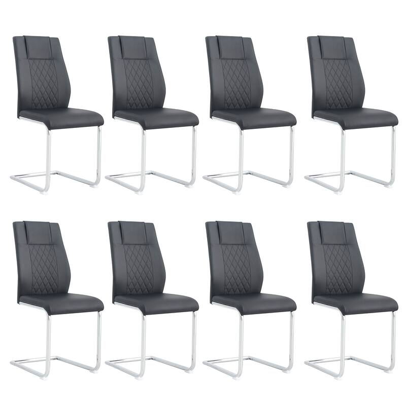Modern Upholstered Dining Room Chairs Set of 8, Faux Leather High-Back Kitchen, Living & Conference Side Chairs with Metal Legs - Black