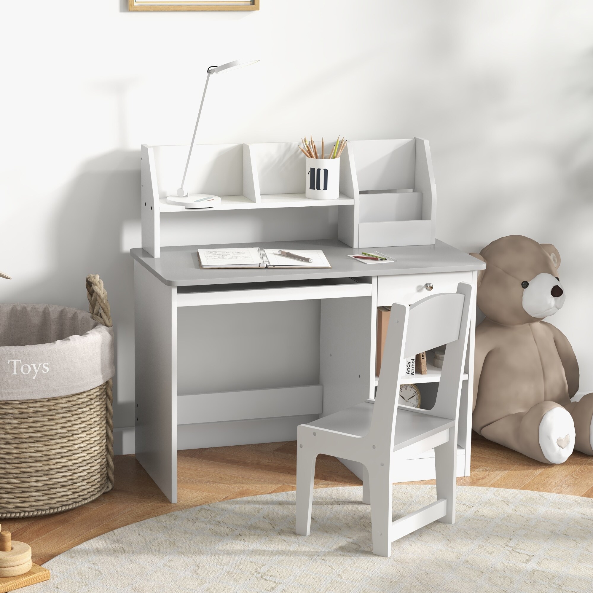 Kids Desk and Chair Set with Storage, Study Desk with Chair for