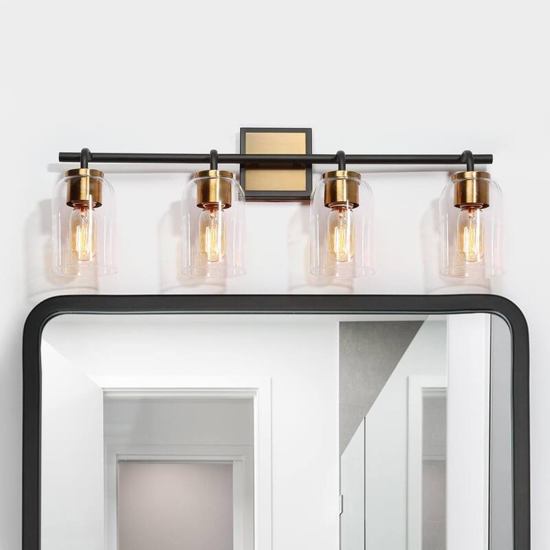 Modern Farmhouse 4-Light Bathroom Vanity Light Black Gold Glass Wall Sconce