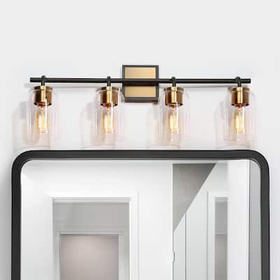 Modern Farmhouse 4-Light Bathroom Vanity Light Black Gold Glass Wall Sconce