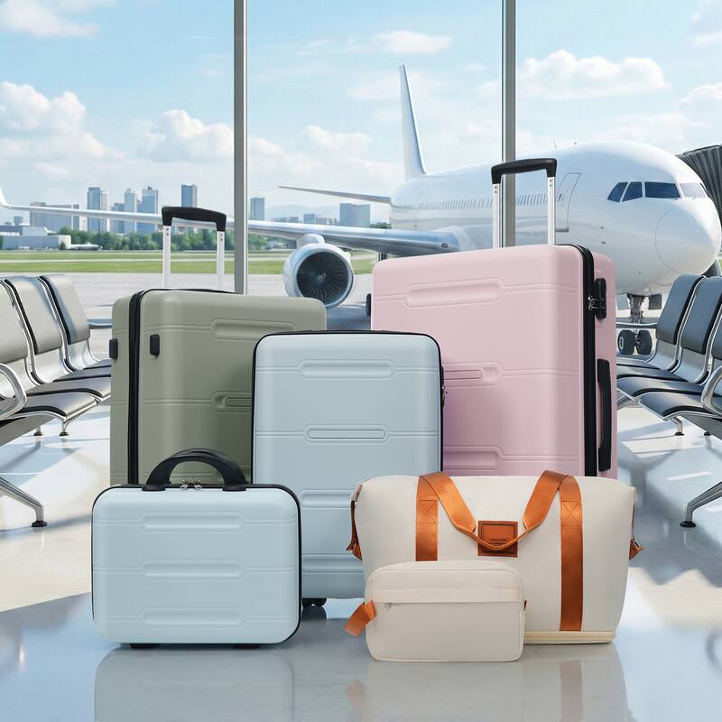 6 Piece Luggage Set, with Double Spinner Wheels Handle Password Lock, 14 IN Cosmetic Case 20/24/28 IN Luggages with Bag