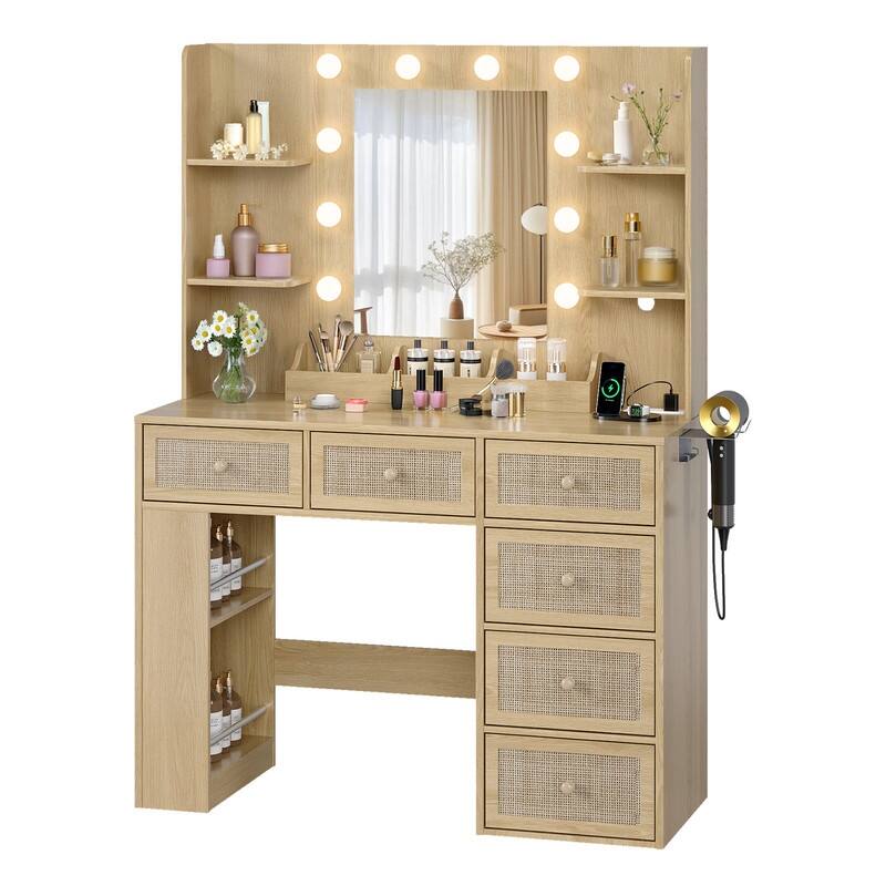 Particle Board Veneered 6-drawer 3-compartment Double-layer Side Rack, Side Panel Storage Style Dressing Table - N/A