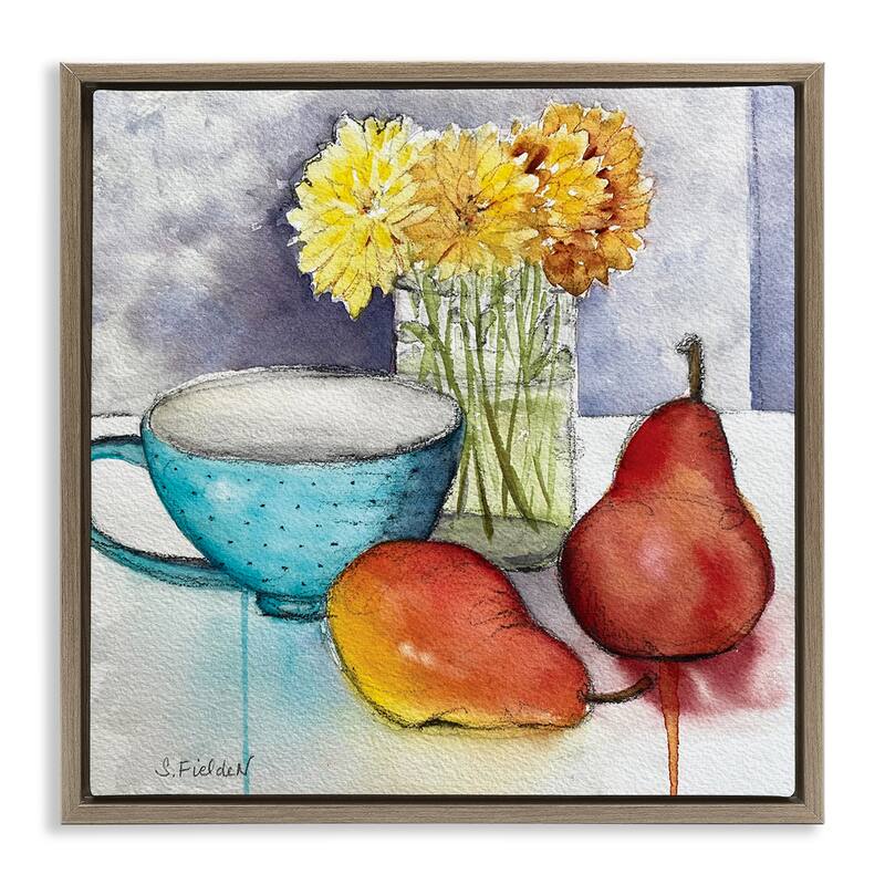 Stupell Modern Kitchen Teacup & Fruit Framed Floater Canvas Wall Art Design By Stephanie Fielden - 18 x 18 - Brown