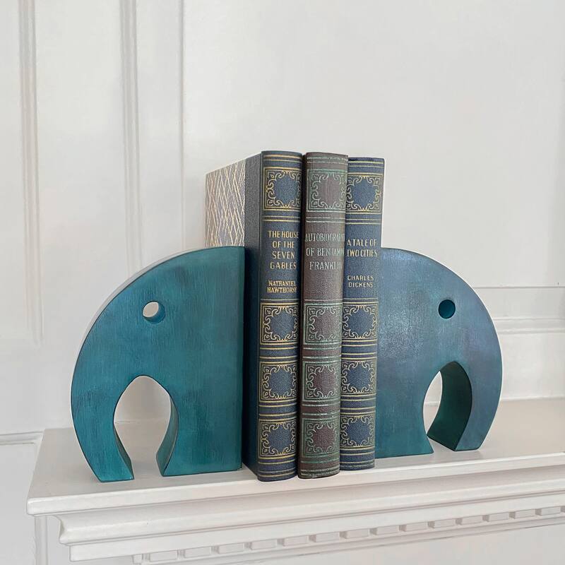 Teal Elephant Book Ends, Carved Gorara Soapstone - On Sale - Bed Bath ...