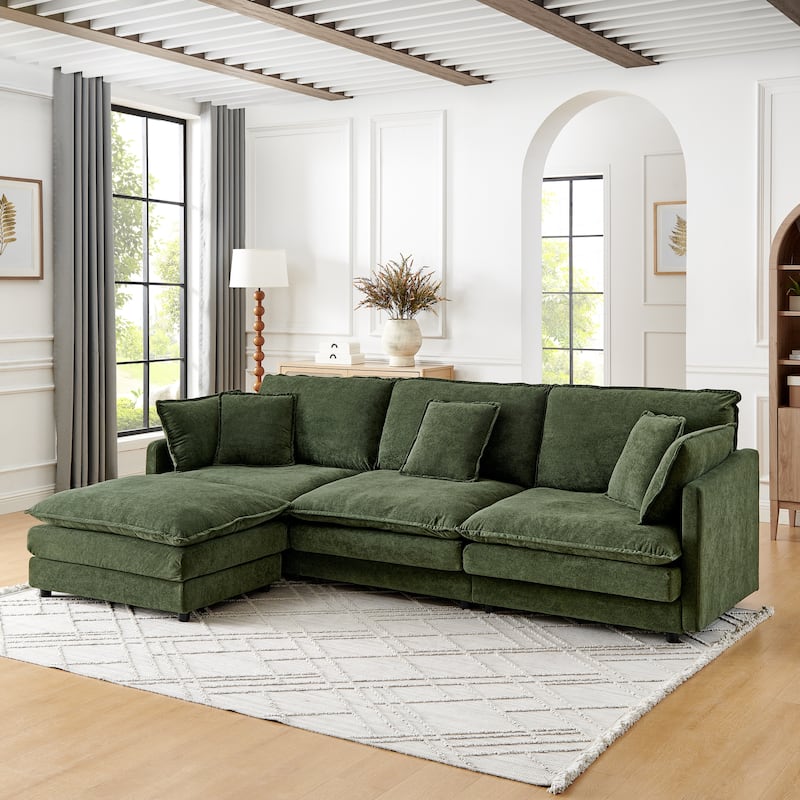 Classic Sectional Sofa with Storage Ottoman and Towel Fabric Upholstery for Living Room or Guest Room
