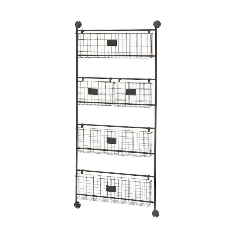 Metal Suspended Wire Basket 5 Slot Magazine Rack Holder with Label Slot - Black - Roche River Decor