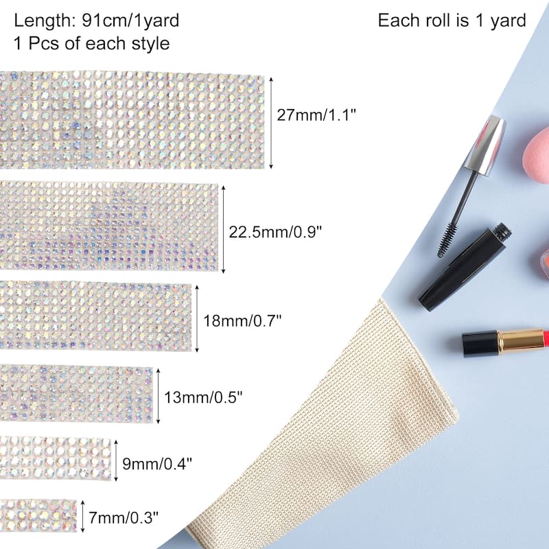 6 Rolls Self-Adhesive Rhinestone Ribbon for DIY Arts Craft - Colorful Crystal