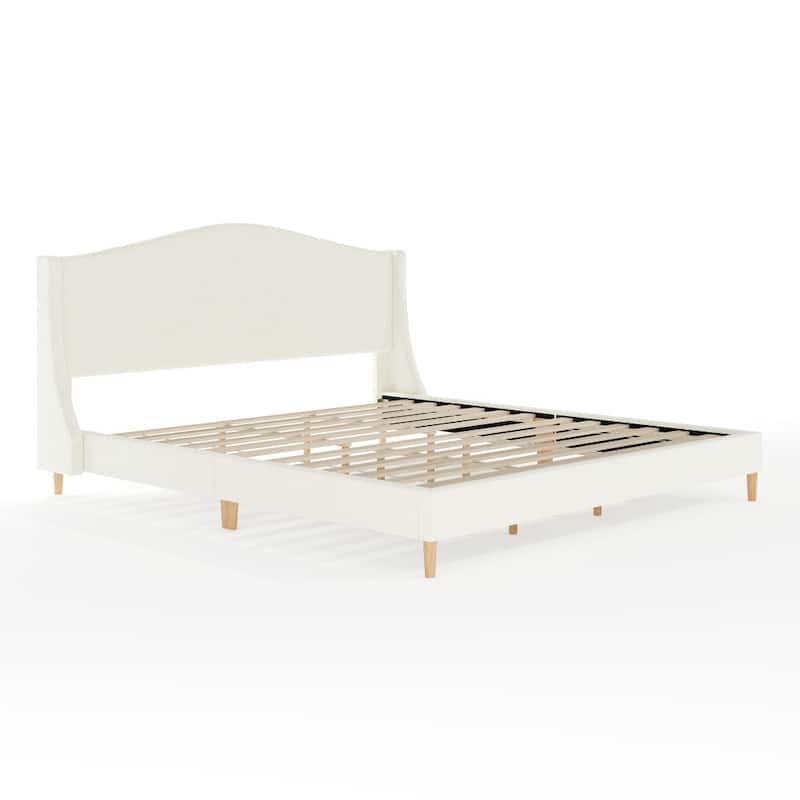 Martha Stewart Upholstered Platform Bed with Curved Headboard