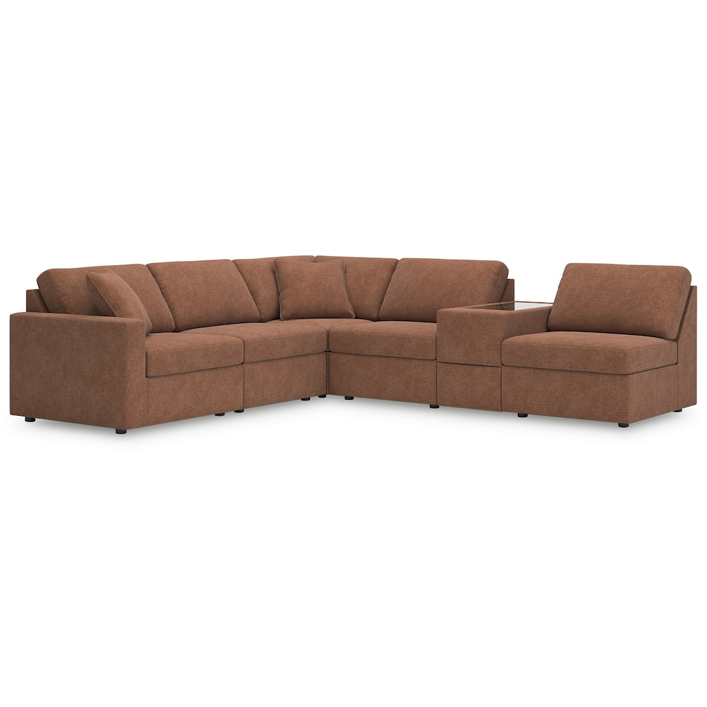Signature Design by Ashley Modmax Orange 6-Piece Sectional with Storage Console - 139"W x 86"D x 36"H