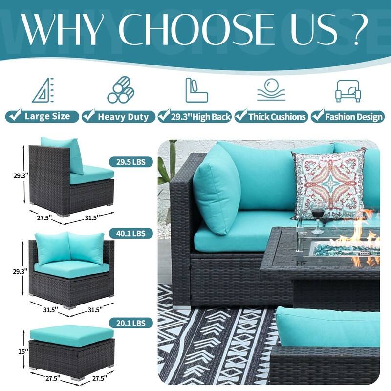 FINCATI 10-piece High Back Oversized Patio Furniture Conversation Set Outdoor Sectional Sofa with Fire Pit Table