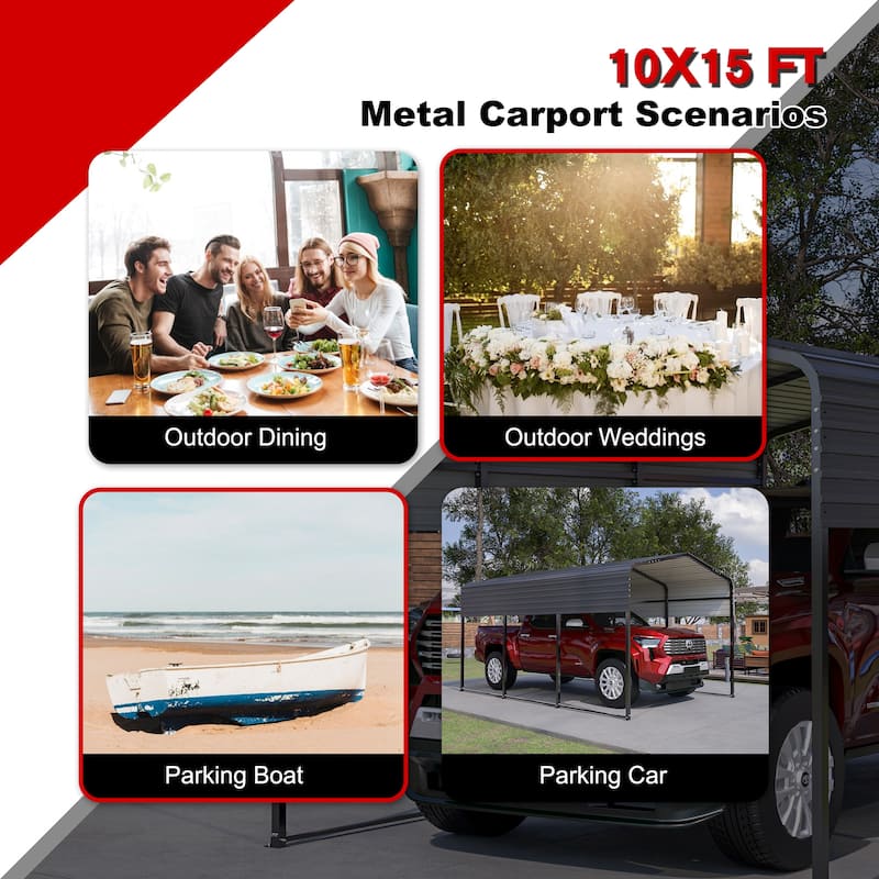 10x15 Metal Carport Carports with Enhanced Base Heavy Duty Garage Outdoor Galvanized Car Shelter for Car