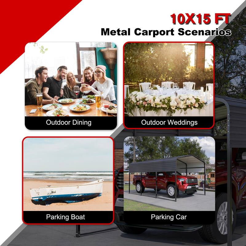 GDFStudio - Oliver Heavy Duty Outdoor Metal Carport with Waterproof Tarpaulin and Reinforced Base