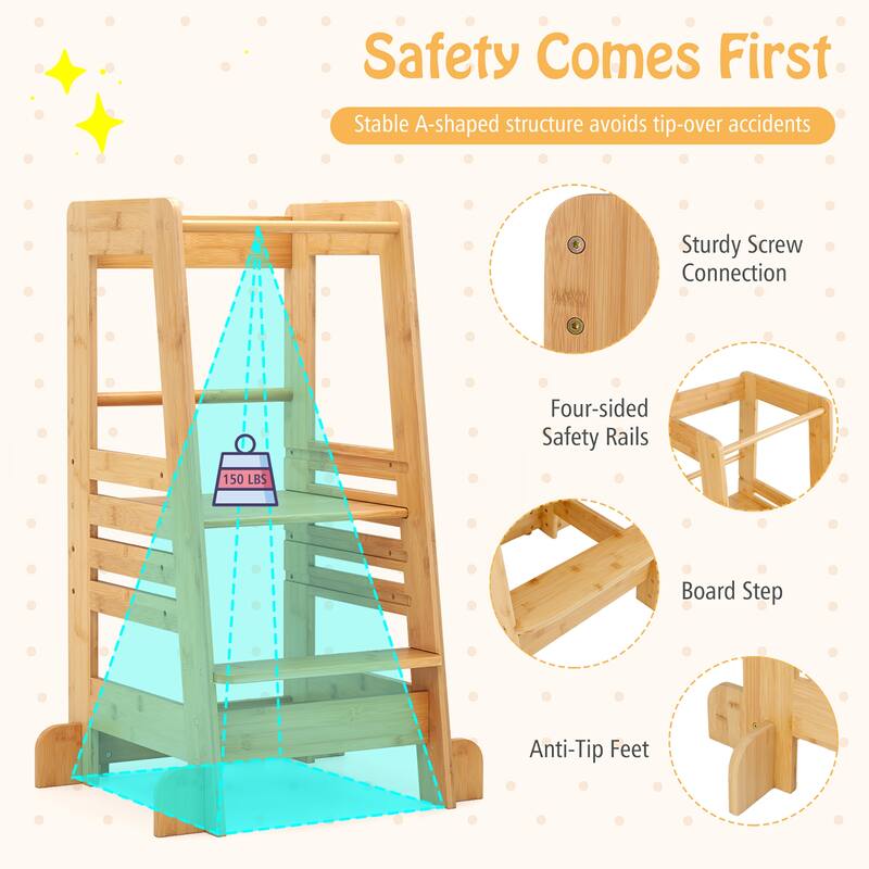 Gymax Kids Kitchen Step Stool Kids Standing Tower w/ Safety Rails