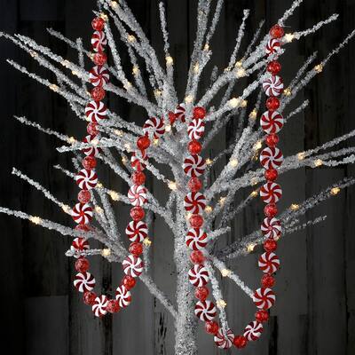 72" Peppermint And Ball Garland - Red White