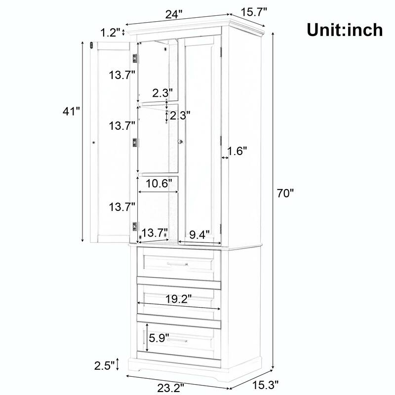 Bathroom Tall Storage Cabinet with Three Drawers