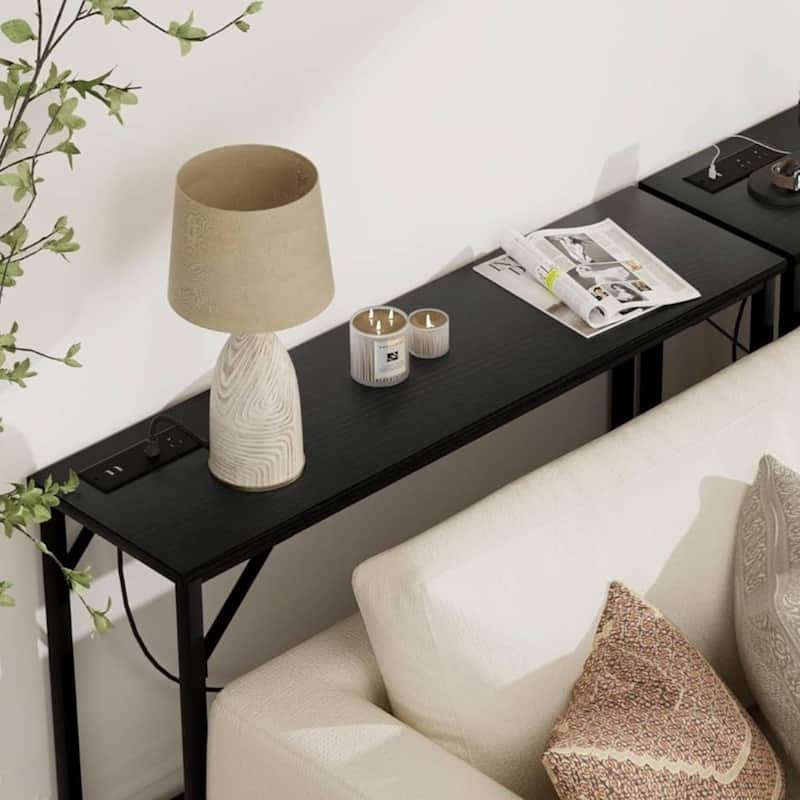 Modern Narrow Sofa Table with Charging Station