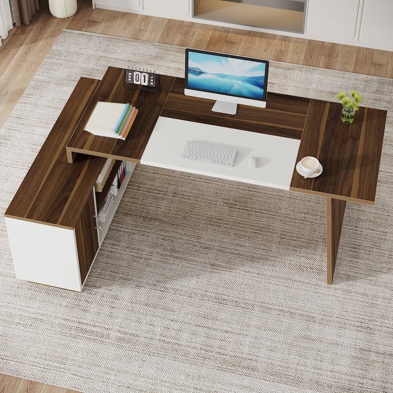 78-Inch L-Shaped Executive Desk with File Cabinet for Home Office