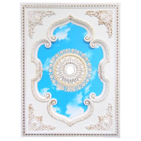 Artistry Lighting, Rectangle 63"x47" Antique White Ceiling Medallion with Blue Sky Center (ART1216-F1-022)