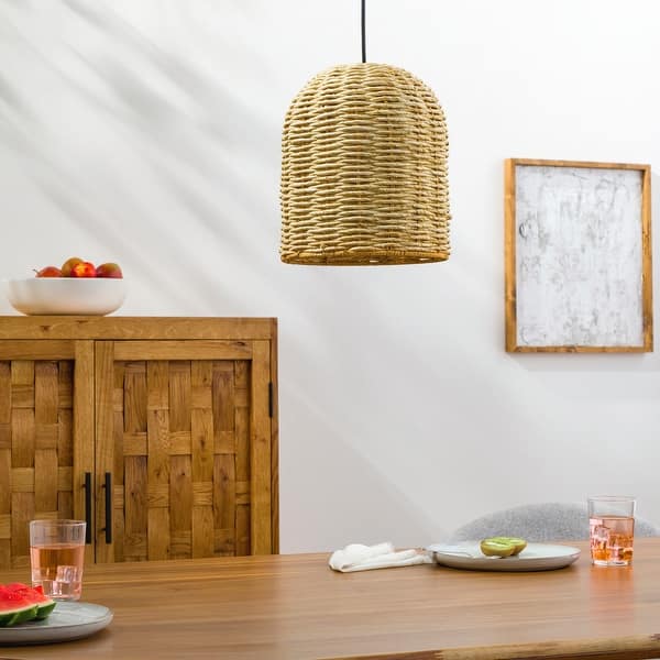 slide 2 of 3, Maseer Seagrass Coastal Basket Pendant Light - 70"H x 10"W x 10"D 70"H x 10"W x 10"D - Brown