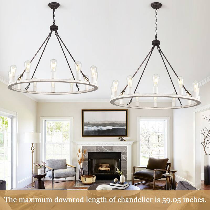 12-Light Circel Candlestick Wagon Wheel Chandelier Hanging Linear Chandelier Lighting for Kitchen Island