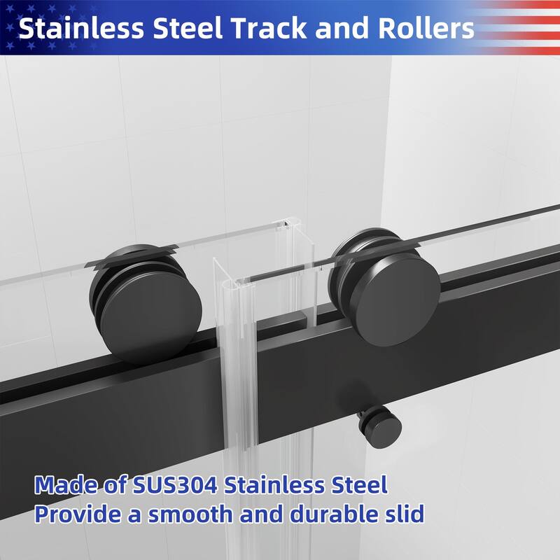 Sliding Frameless Shower Door with 3/8 Inch (10mm) Thick Tampered Glass