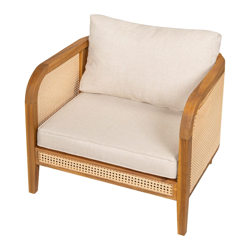 Christopher Knight Home - Isabella Outdoor Patio Acacia Wood Wicker Armchair with Cushions
