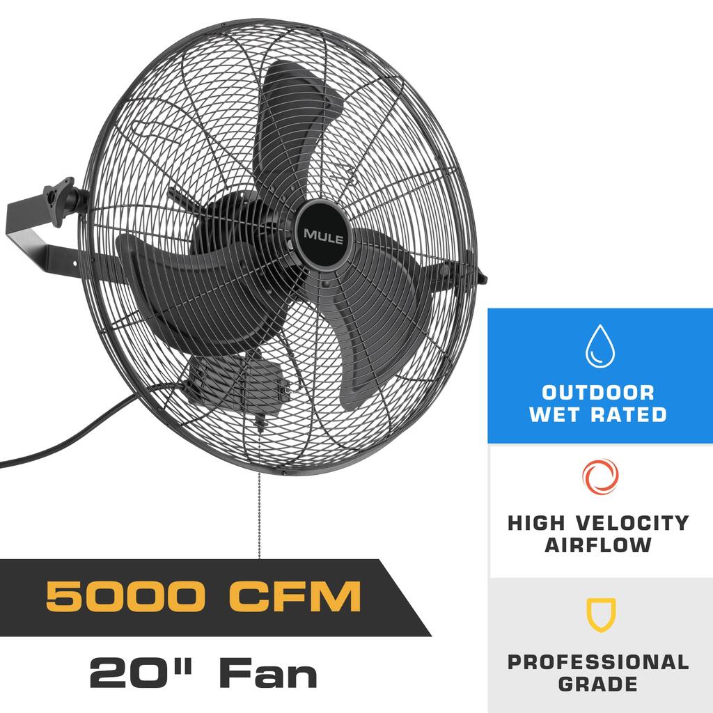 Mule 20-Inch Wet Rated Outdoor Wall Mount Fan with Matte Black Finish and 3-Speed Motor - 20 Inch