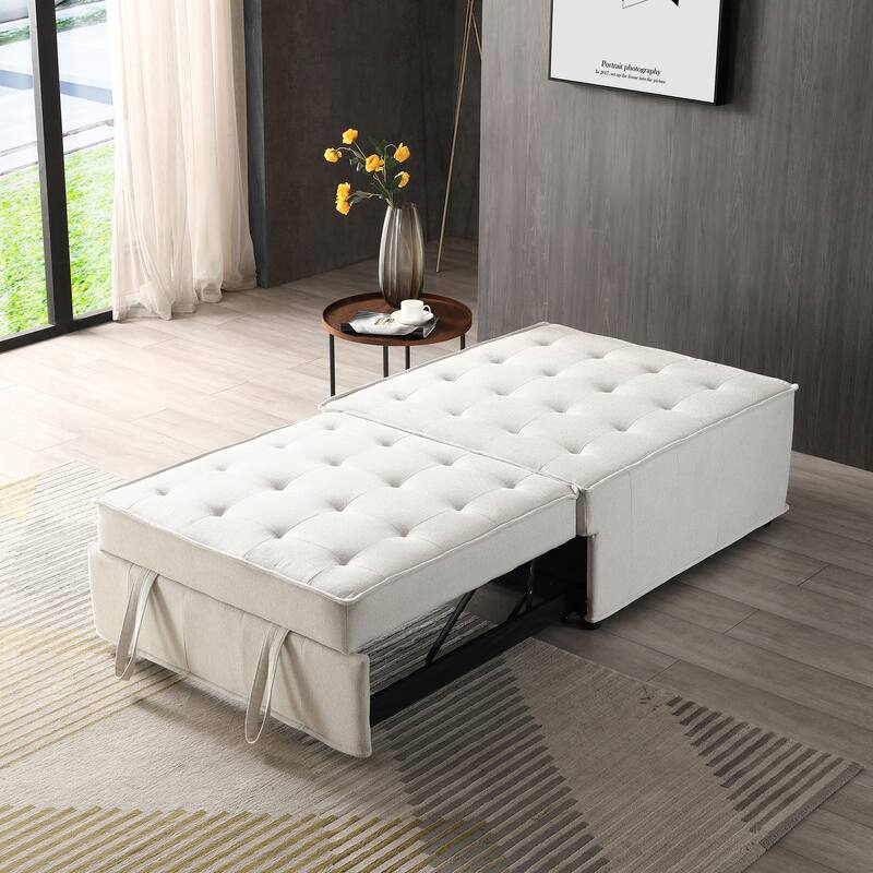 Multipurpose Linen Fabric Ottoman Lazy Sofa Pulling Out Sofa Bed - Beige