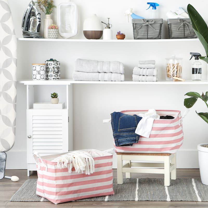 Cotton Polyester Laundry Bin Stripe Rectangle (Set of 2)