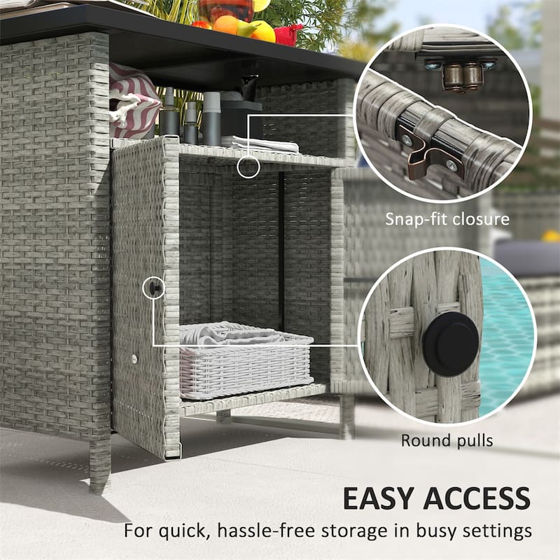 PE Rattan Outdoor Storage Cabinet with Tabletop and Open Shelf - 35.4" L x 20.9" W x 33.5" H