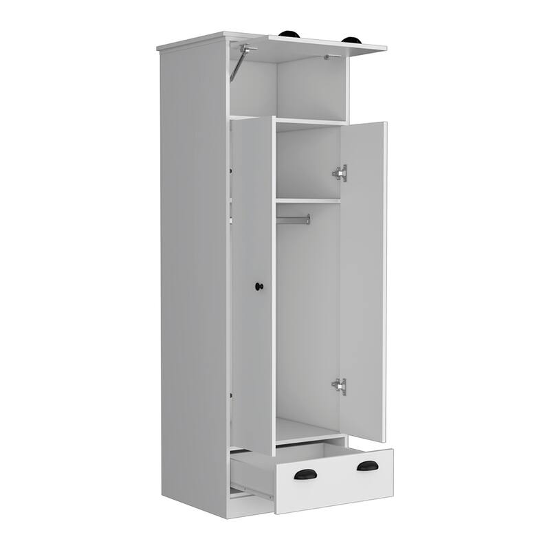 19.69" Modern Double-door Armoire with Top-hinged Drawer and Generously-sized Lower Drawer
