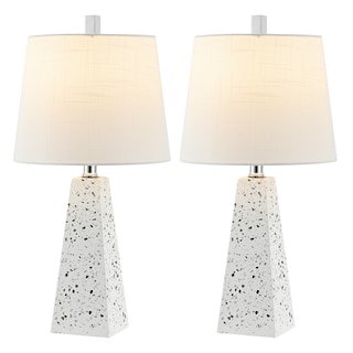 Stewart 20.5" Contemporary Resin LED Table Lamp, White Marble Finish (Set of 2), by JONATHAN Y