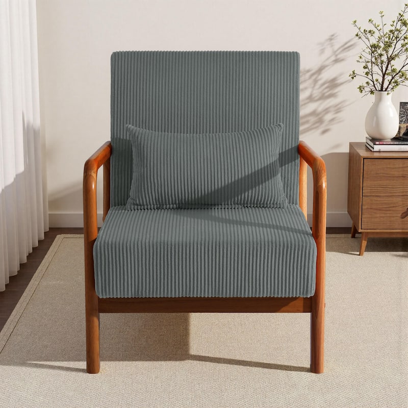 25" W Mid Century Upholstered Wood Accent Chair with Pillow