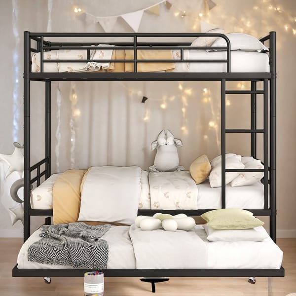 slide 2 of 49, 2 In 1 Full over Full Metal Bunk Bed With Trundle,Save Space Black