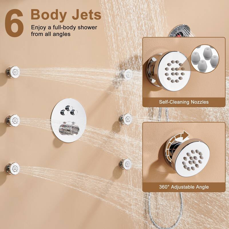 CASAINC Thermostatic Shower Faucet Shower System with 6 Body Jet
