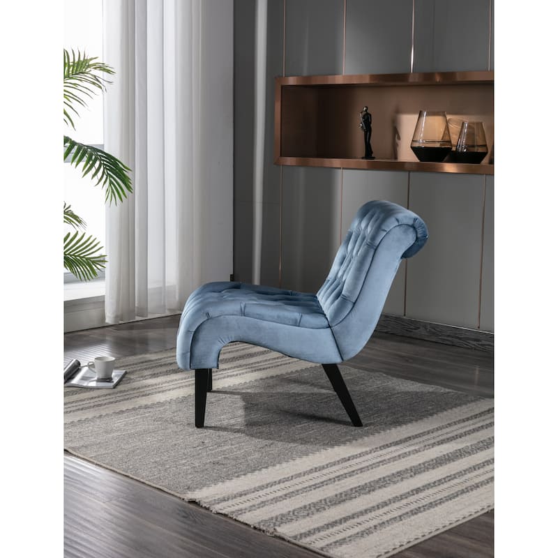 Light Blue Modern 22.83" Upholstered Buttons Tufted Accent Chair with Wooden Legs for Living Room